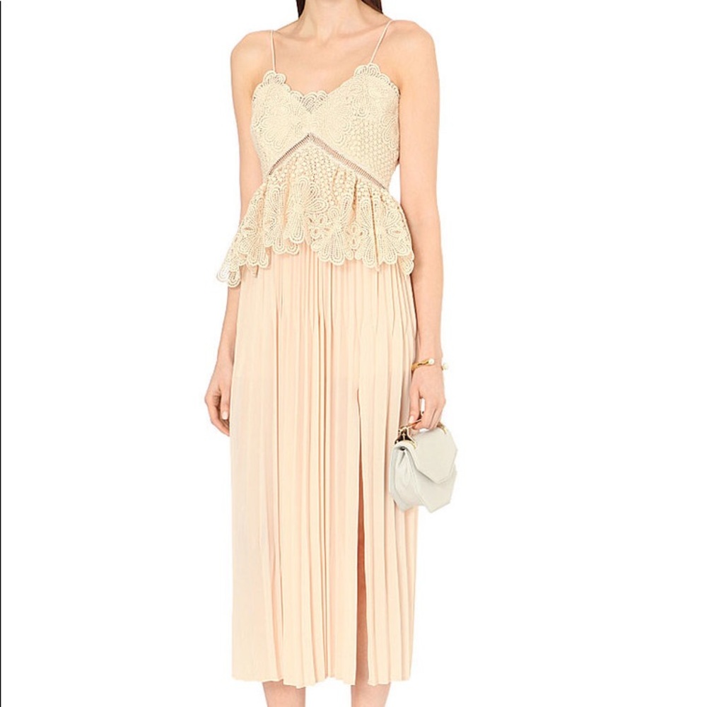 Self portrait style peplum pleated cream dress